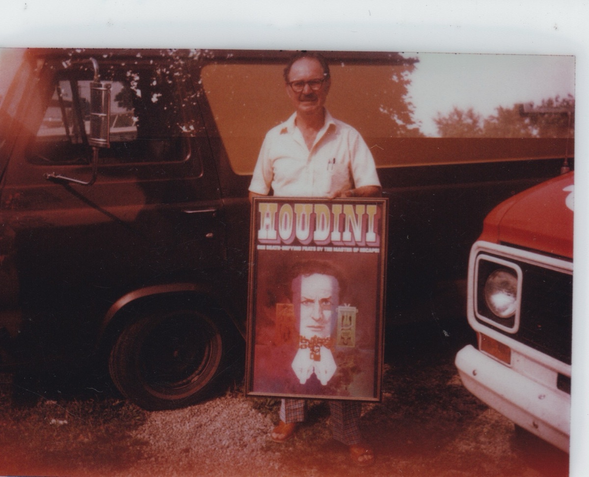 Paul Zill, the Amazing Mr. Z, with a Houdini poster he had just framed for me. He also ran a picture-framing business.
