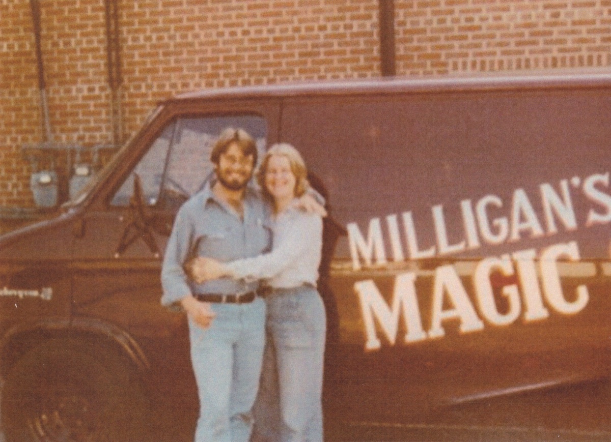 Georgina and me with the van, 1975.